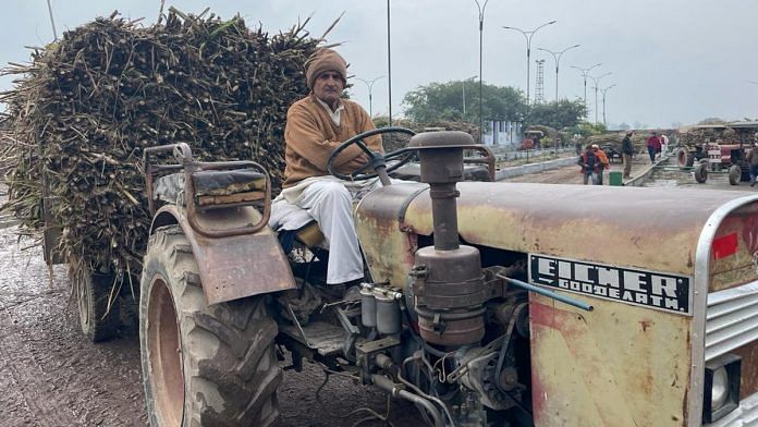 Harpal Choudhary from Silana village of UP’s Baghpat district waits outside a sugar mill with his crop | Shanker Arnimesh