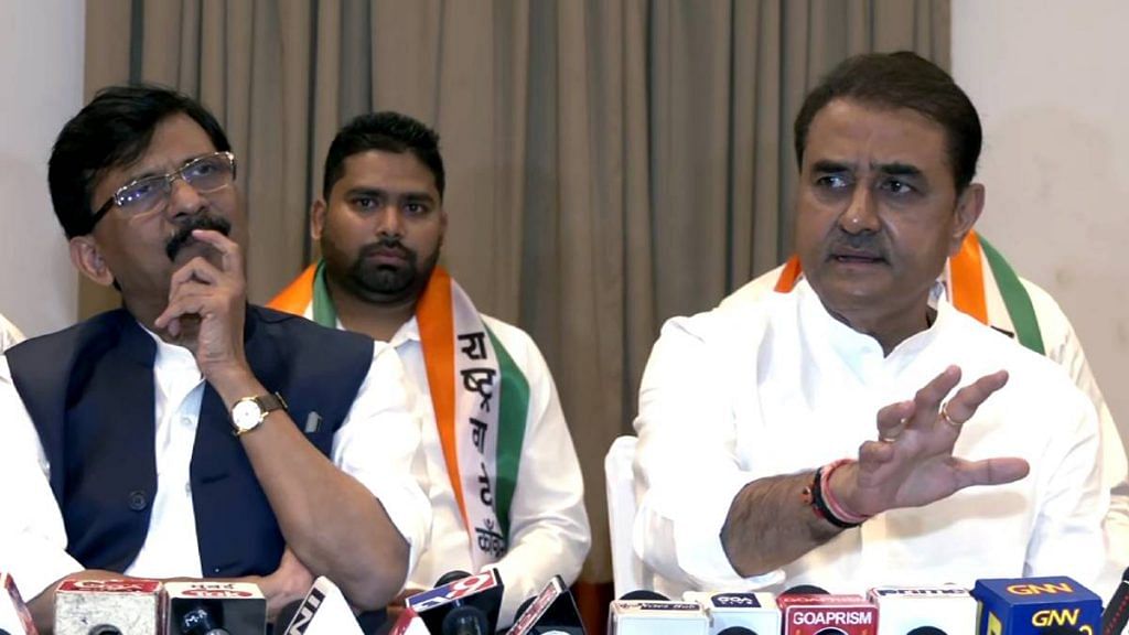 NCP leader Praful Patel and Shiv Sena leader Sanjay Raut at the press conference in Goa Wednesday. | ANI