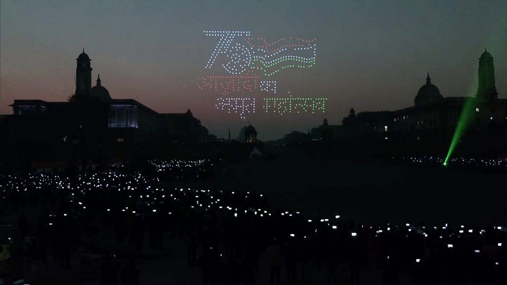 A thousand 'Made in India' drones during the full dress rehearsal for 'Beating the Retreat' ceremony at Vijay Chowk, in New Delhi | File photo: ANI