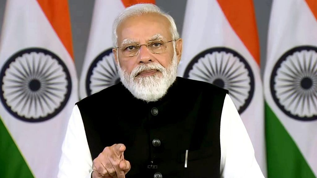 Prime Minister Narendra Modi addressing at the World Economic Forum's Davos Agenda via video conferencing, in New Delhi on 17 January 2021. | Photo: ANI