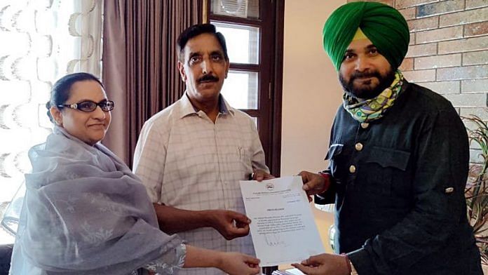 File photo of Punjab Congress Chief Navjot Singh Sidhu appointing former state DGP Mohammad Mustafa as his principal strategic advisor, in Chandigarh | ANI