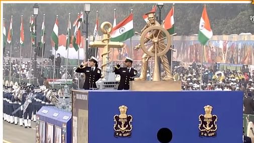 The Indian Navy tableau during the Republic Day Parade at Rajpath in New Delhi, on 26 January 2022