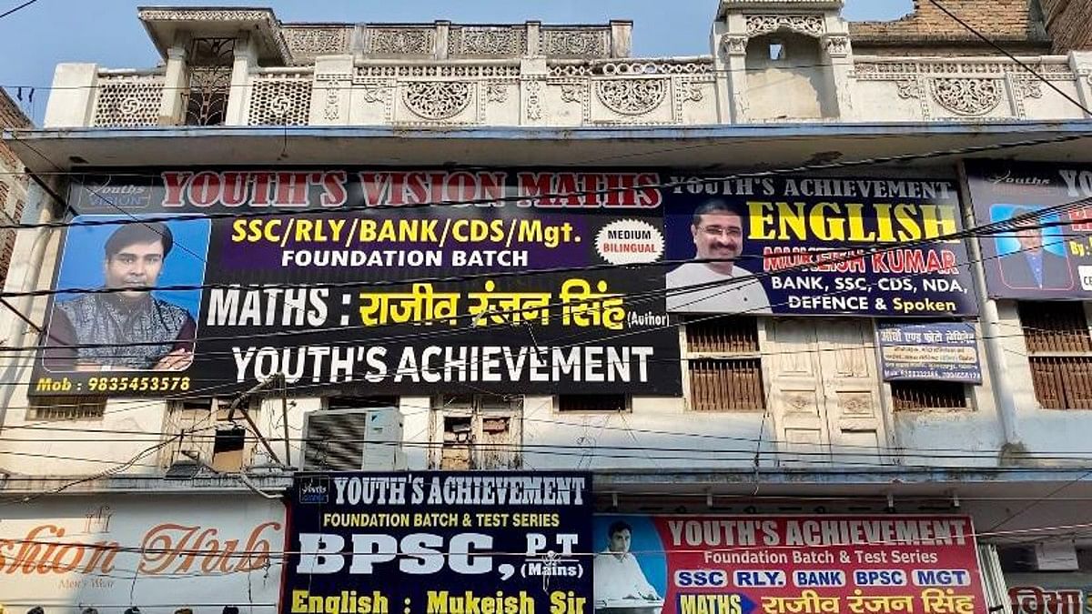 Hoardings put up by coaching centres at Musallapur Haat in Patna, one of Bihar’s biggest coaching hubs for government recruitment exams | ThePrint | Nirmal Poddar