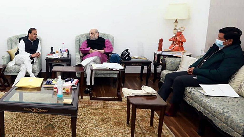 Assam CM Himanta Biswa Sarma (left) and Meghalaya CM Conrad Sangma (right) met Home Minister Amit Shah on 20 January to hand over their recommendations for the boundary dispute | ANI