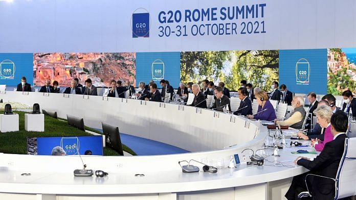 File photo of Prime Minister Narendra Modi and other G20 leaders at the Global Summit on Supply Chain Resilience, on the sidelines of the G20 summit, in Rome | ANI