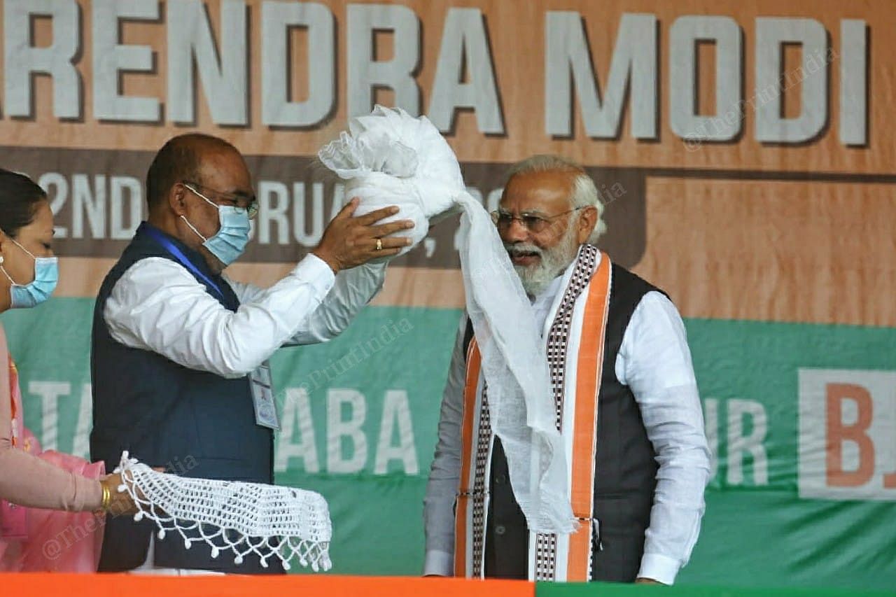 PM Modi welcomed by CM N.Biren Singh | Photo- Praveen Jain | ThePrint