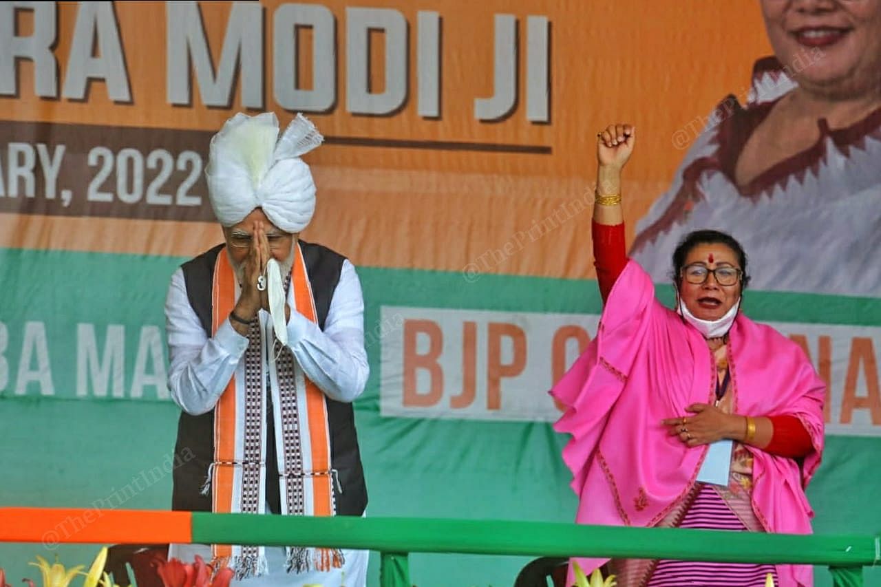 PM Modi with Manipur BJP president A. Sharda Devi | Photo: Praveen Jain | ThePrint