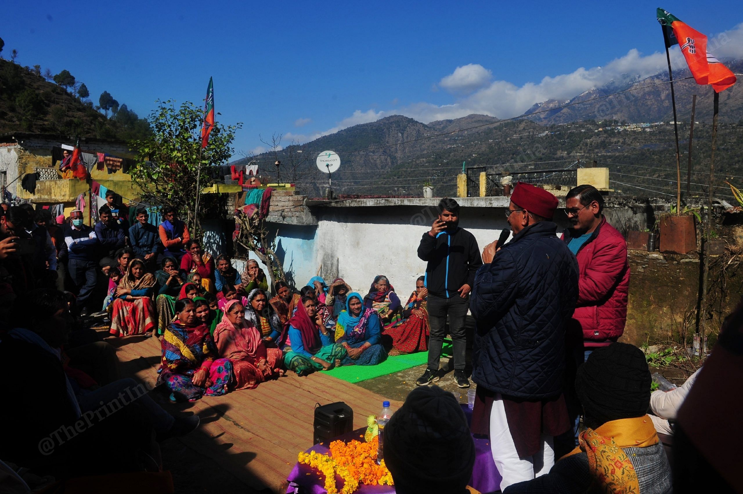 BJP Leader Kishore Upadhyay addressing at Nandgaon village in Tehri District | Photo: Suraj Singh Bisht | ThePrint