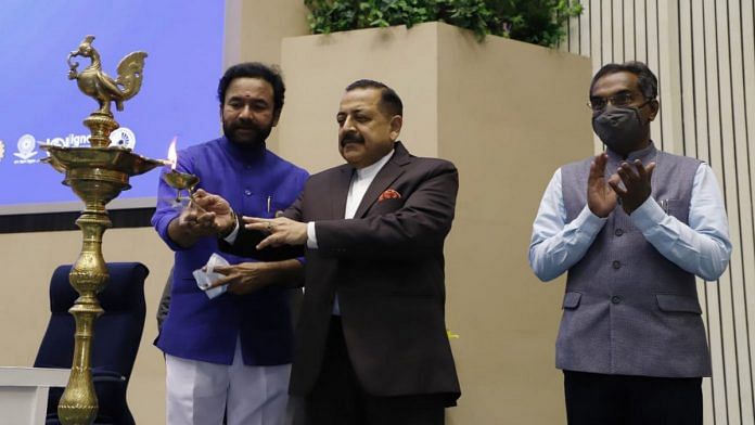 Union Minister for Science and Technology Dr Jitendra Singh inaugurates Vigyan Sarvatra Pujyate with Culture Minister G. Kishan Reddy at Vigyan Bhavan in New Delhi Tuesday | Photo: Twitter | @DrJitendraSingh