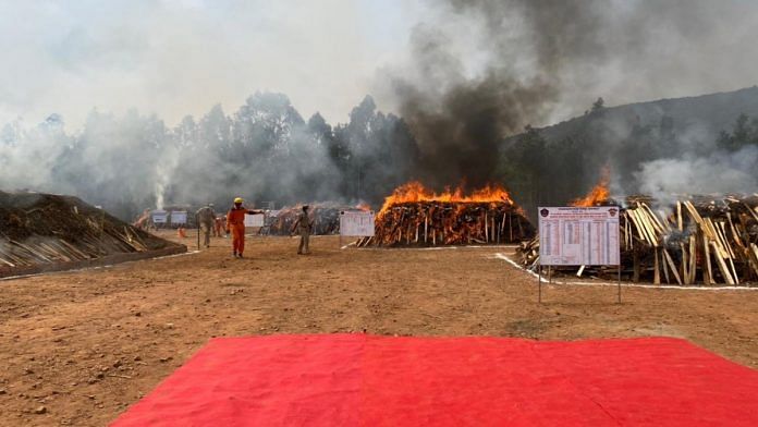 Andhra Police burnt 2 lakh kg of ganja, seized over a period of one year, in Koduru village Saturday | Rishika Sadam | ThePrint