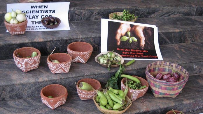 File photo of a 2010 protest against GM crops relating to Bt Brinjal | Wikipedia