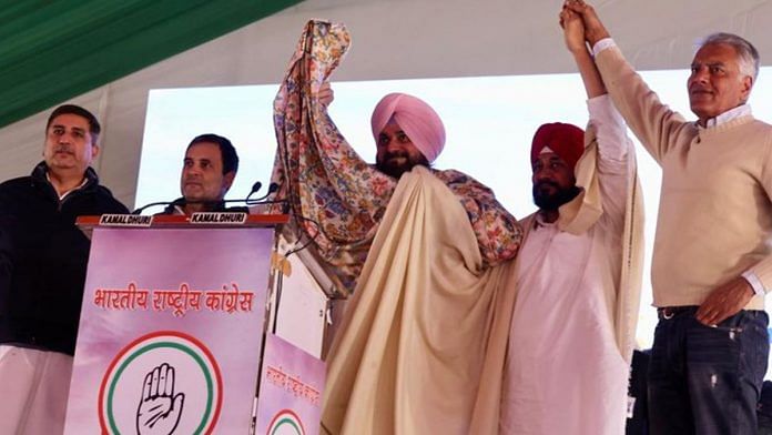 Rahul Gandhi with Charanjit Singh Channi and Navjot Singh Sidhu at the Congress rally in Ludhiana | Photo: Twitter / @INCIndia