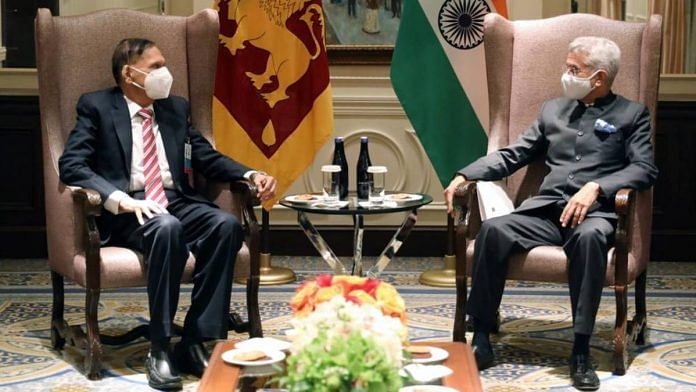 File photo of Sri Lankan foreign minister G.L. Peiris with External Affairs Minister S. Jaishankar | ANI