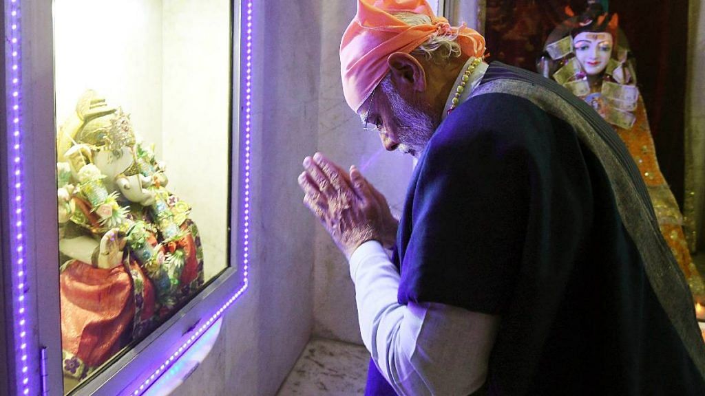 PM Narendra Modi offers prayers at the Shri Guru Ravidas Vishram Dham Mandir in New Delhi Wednesday | ANI
