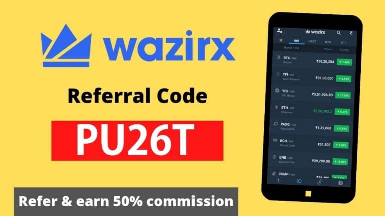 Use Wazirx Referral Code pu26t, get 50% commission on purchase of crypto
