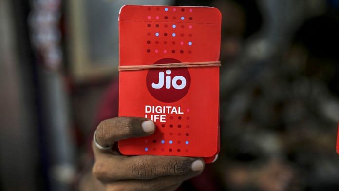 Mobile sim card packets for Jio Platforms are displayed for a photograph at a store in Mumbai, India| Representational image| Photographer: Dhiraj Singh/Bloomberg