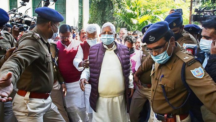 Rashtriya Janata Dal chief Lalu Prasad Yadav arrives at the Special CBI Court to hear the verdict on the multi-crore Fodder Scam case, in Ranchi on 15 February 2022|PTI Text Size: A- A+ Ranchi: A special CBI court o