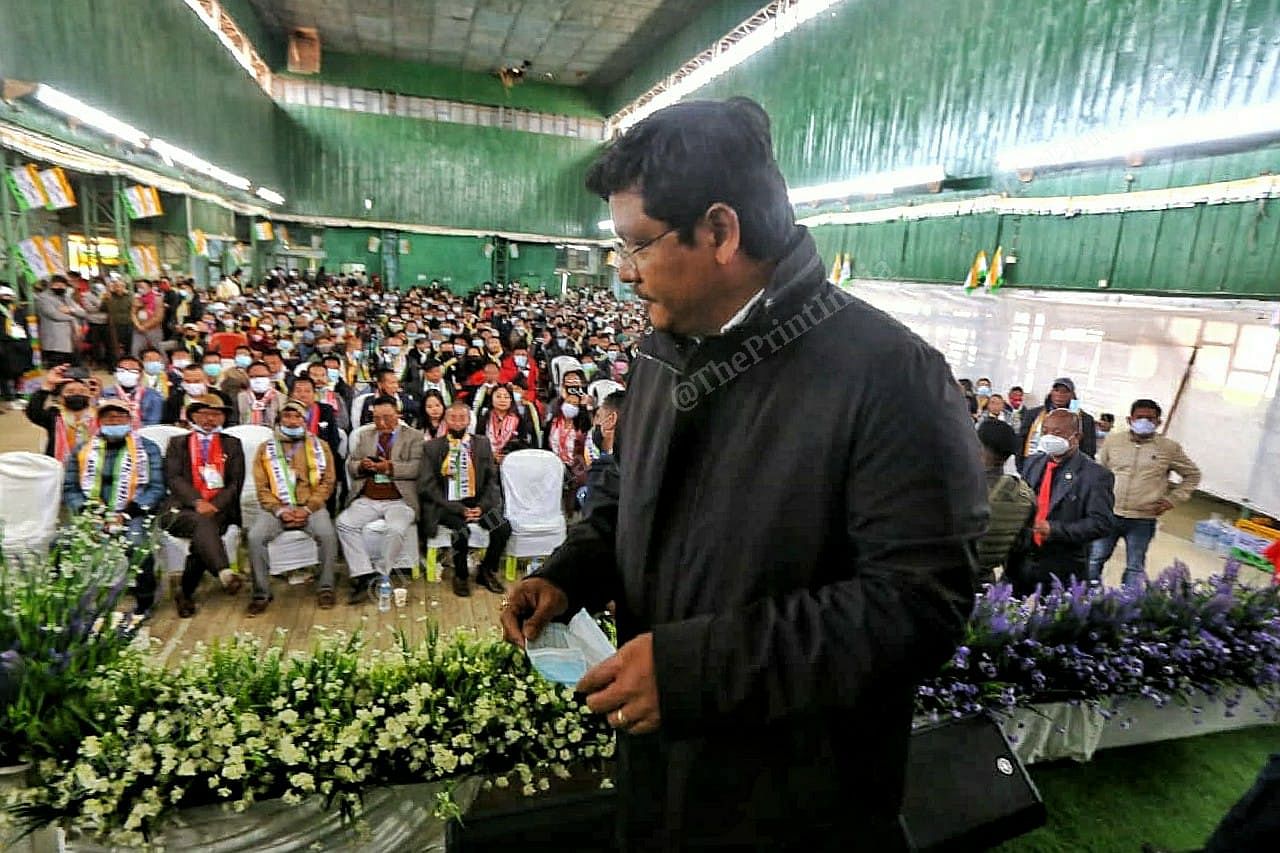 Meghalaya CM Conrad K Sangma during National People's Party public meeting at Naga dominated hill district of Ukhrul in Manipur | Praveen Jain | ThePrint