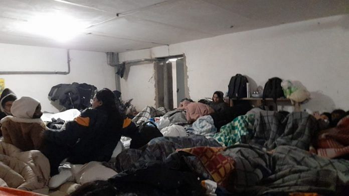 Indian students sleep in an underground bunker in Kharkiv amid loud sounds of shelling nearby, Friday | Pritansha Chandraker | By special arrangement
