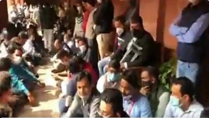 Central Secretariat Service (CSS) officers protest at North Block on 25 February | Twitter screenshot