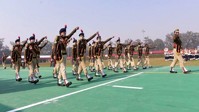 Delhi Police personnel participate in the 75th Raising Day parade of Delhi Police at Police Lines, in Delhi on Wednesday. | Photo: ANI