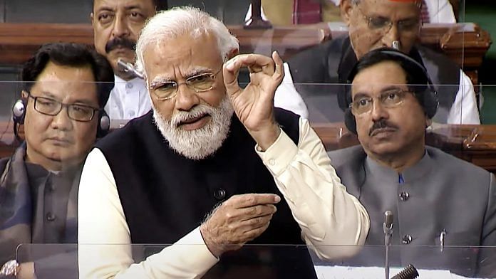 Prime Minister Narendra Modi replies to the debate on the Motion of Thanks to the President's Address in Lok Sabha in New Delhi on 7 February 2022 | ANI Photo