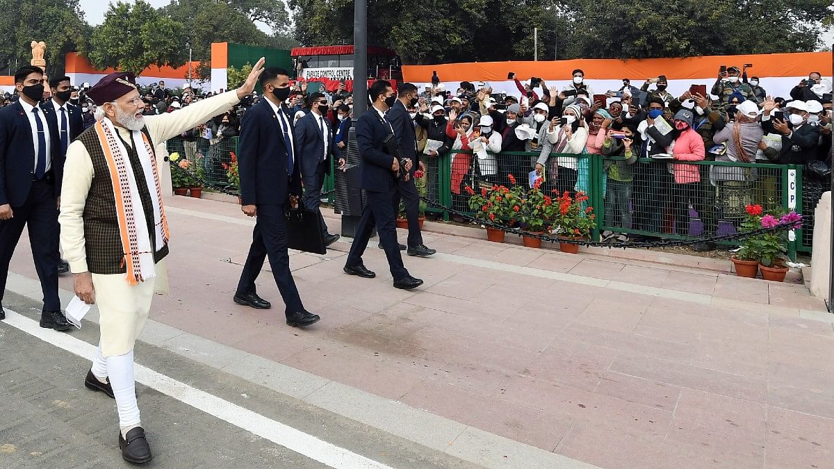 Prime Minister Narendra Modi waving to spectators after the conclusion of the 73rd Republic Day Parade, at Rajpath, in New Delhi | File photo: ANI