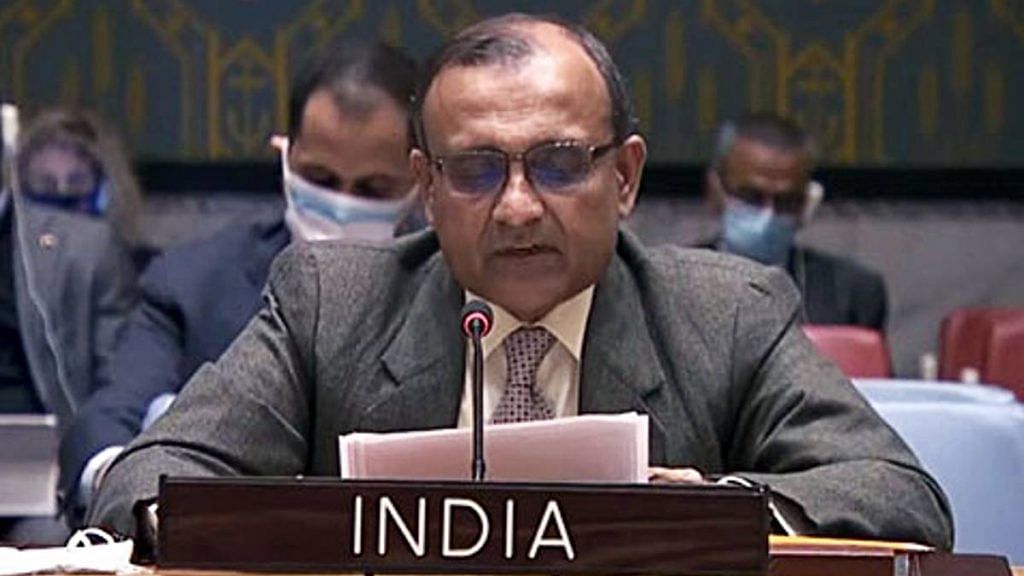 India's permanent representative to the UN, T.S. Tirumurti, speaks at the UNSC meeting on Ukraine. | ANI