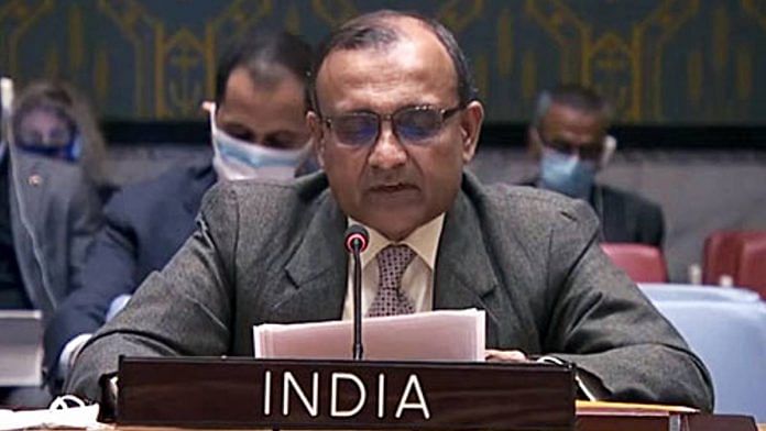India's permanent representative to the UN, T.S. Tirumurti, speaks at the UNSC meeting on Ukraine. | ANI