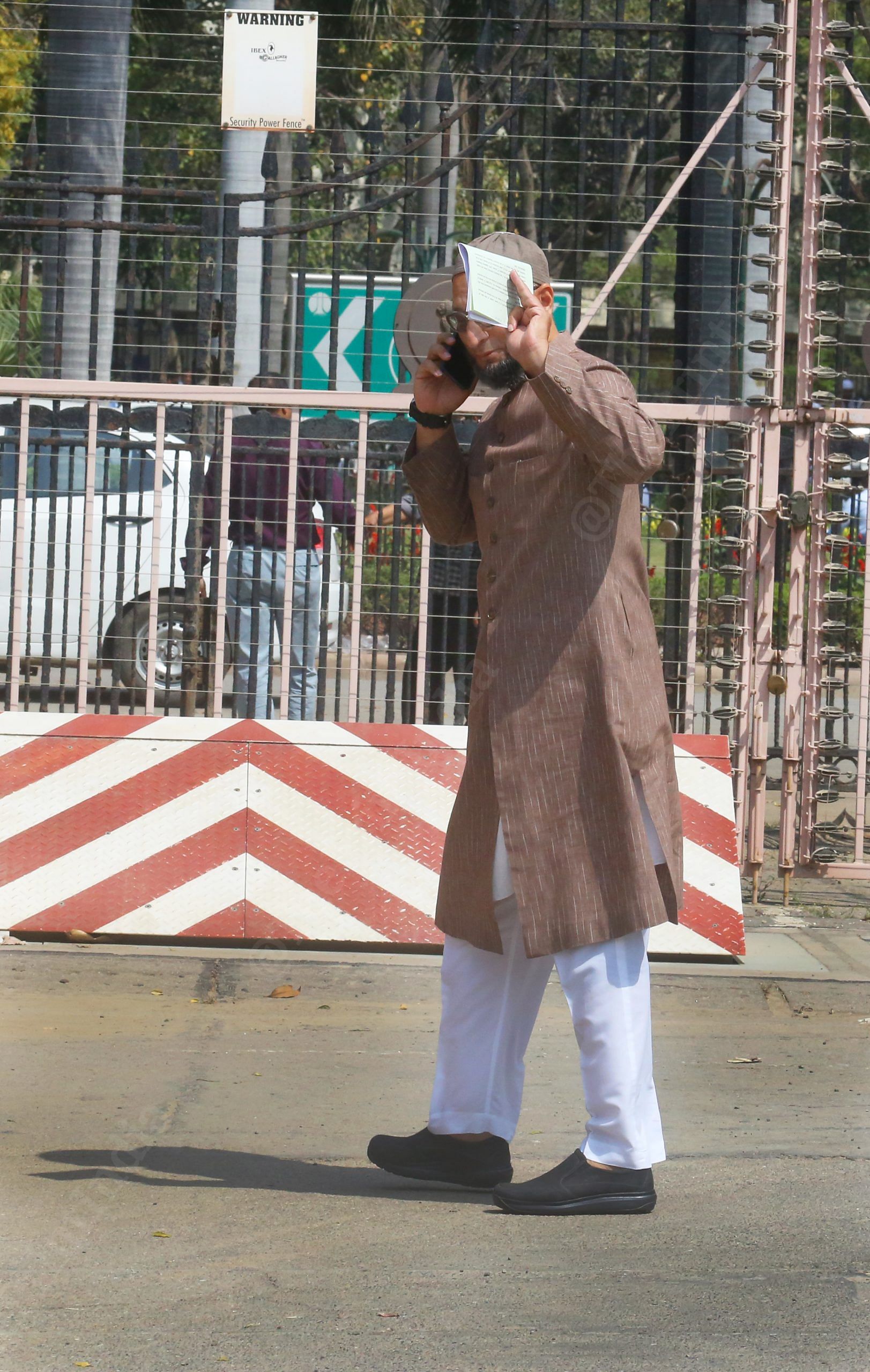 Lok Sabha MP and All India Majlis-e-Ittehadul Muslimeen President Asaduddin Owaisi outside Parliament | Photo: Praveen Jain | ThePrint