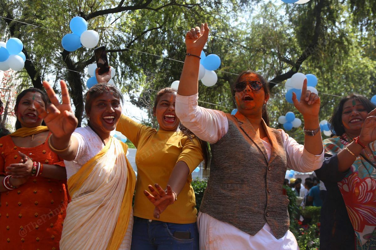 Celebrations at the AAP office | Photo: Manisha Mondal | ThePrint