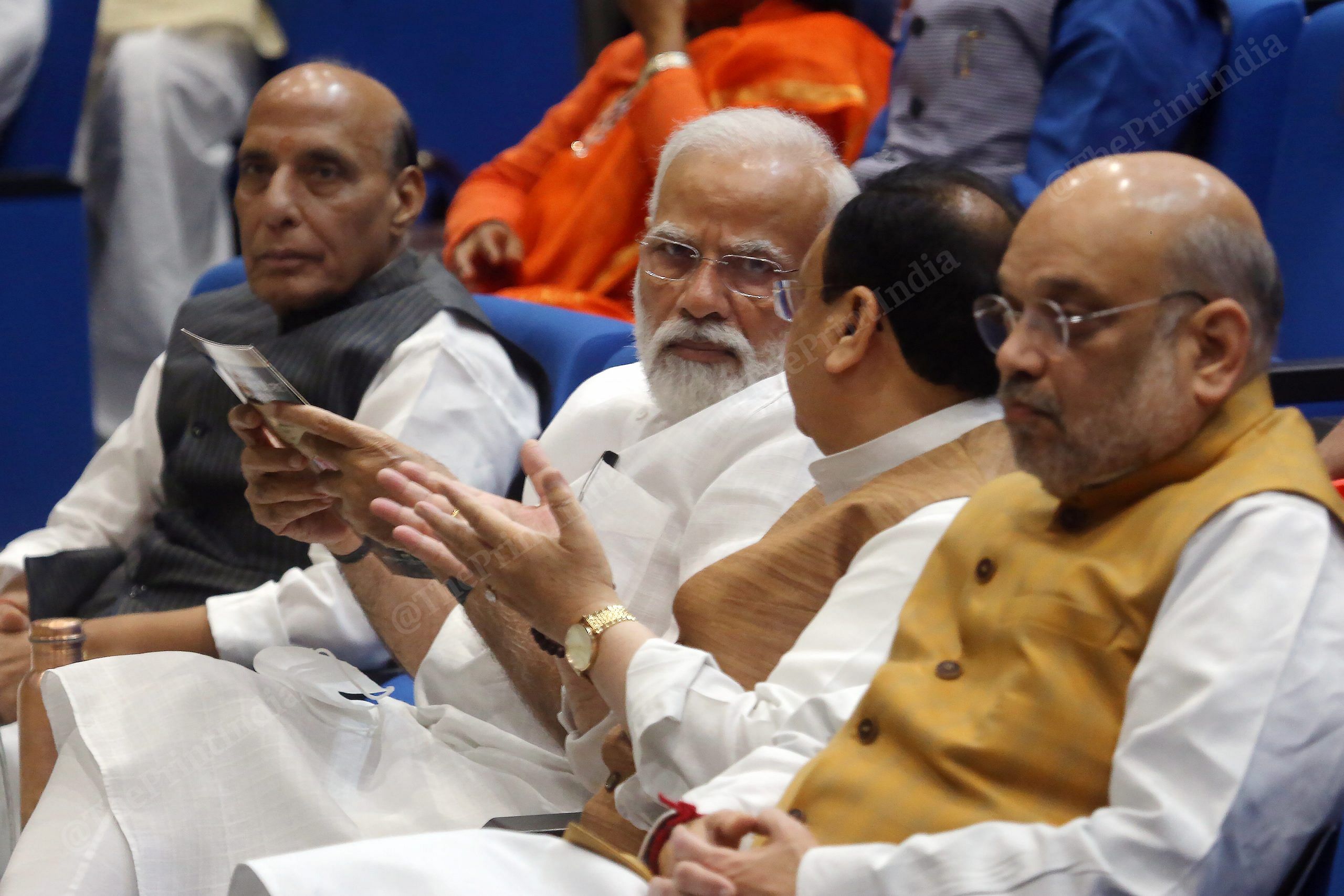 Defence Minister Rajnath Singh, PM Narendra Modi, BJP President J.P. Nadda and Home Minister Amit Shah during the parliamentary party meeting at Ambedkar Bhavan | Photo: Praveen Jain | ThePrint