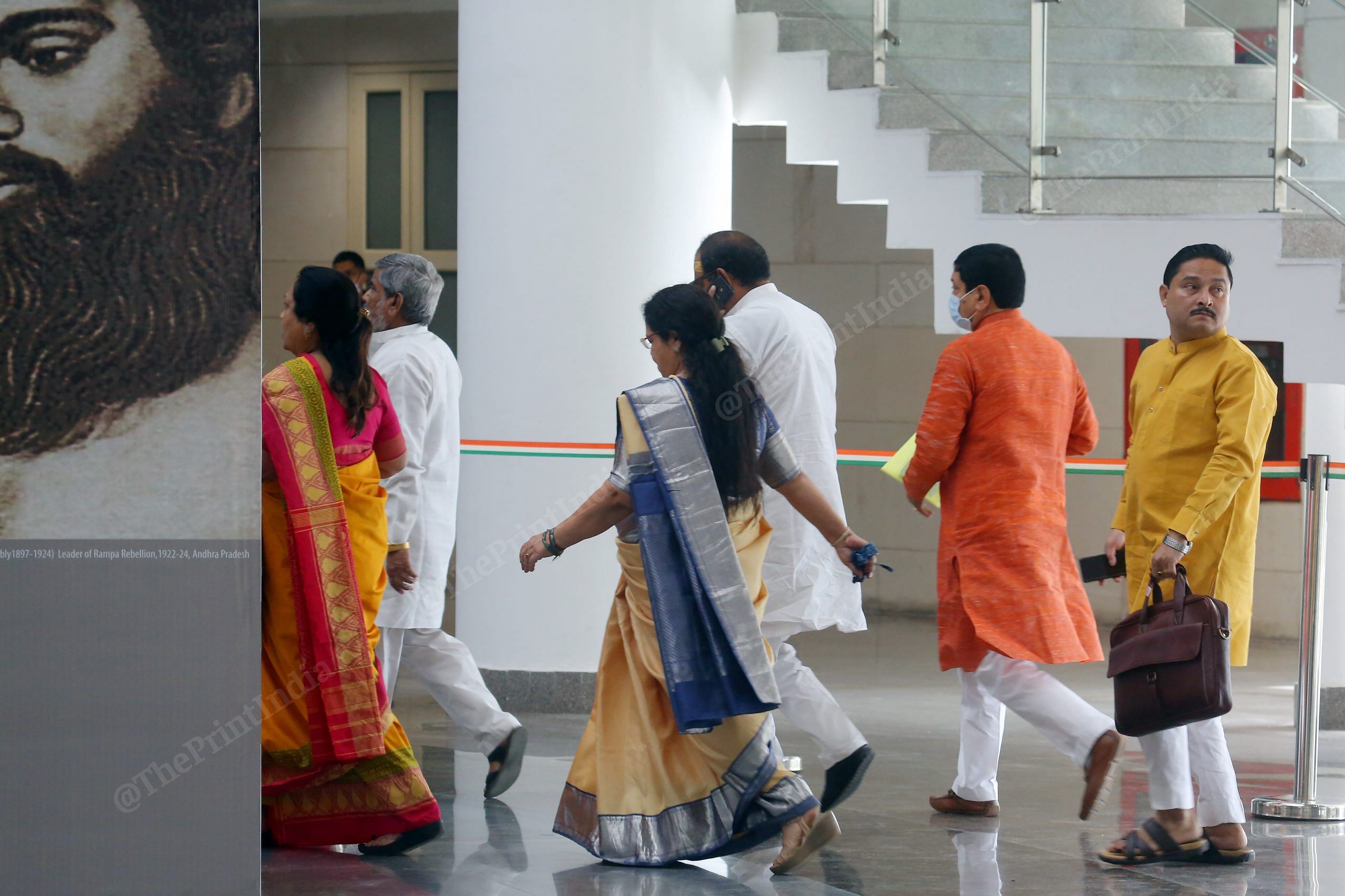 BJP MP's rushing towards the Ambedkar Bhavan to attend BJP Parliamentary Party meeting while PM and Party President were sitting inside | Photo: Praveen Jain | ThePrint
