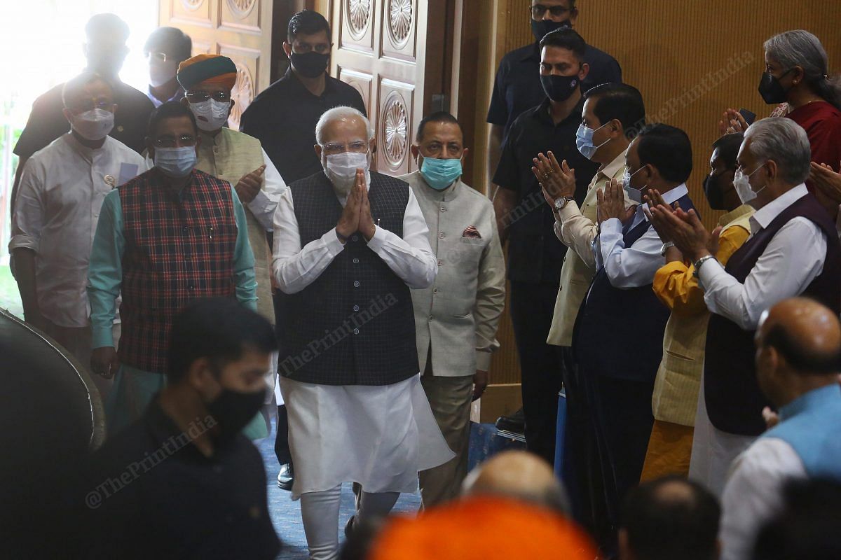 PM Modi comes to Ambedkar Bhavan for the meeting | Photo: Praveen Jain | ThePrint