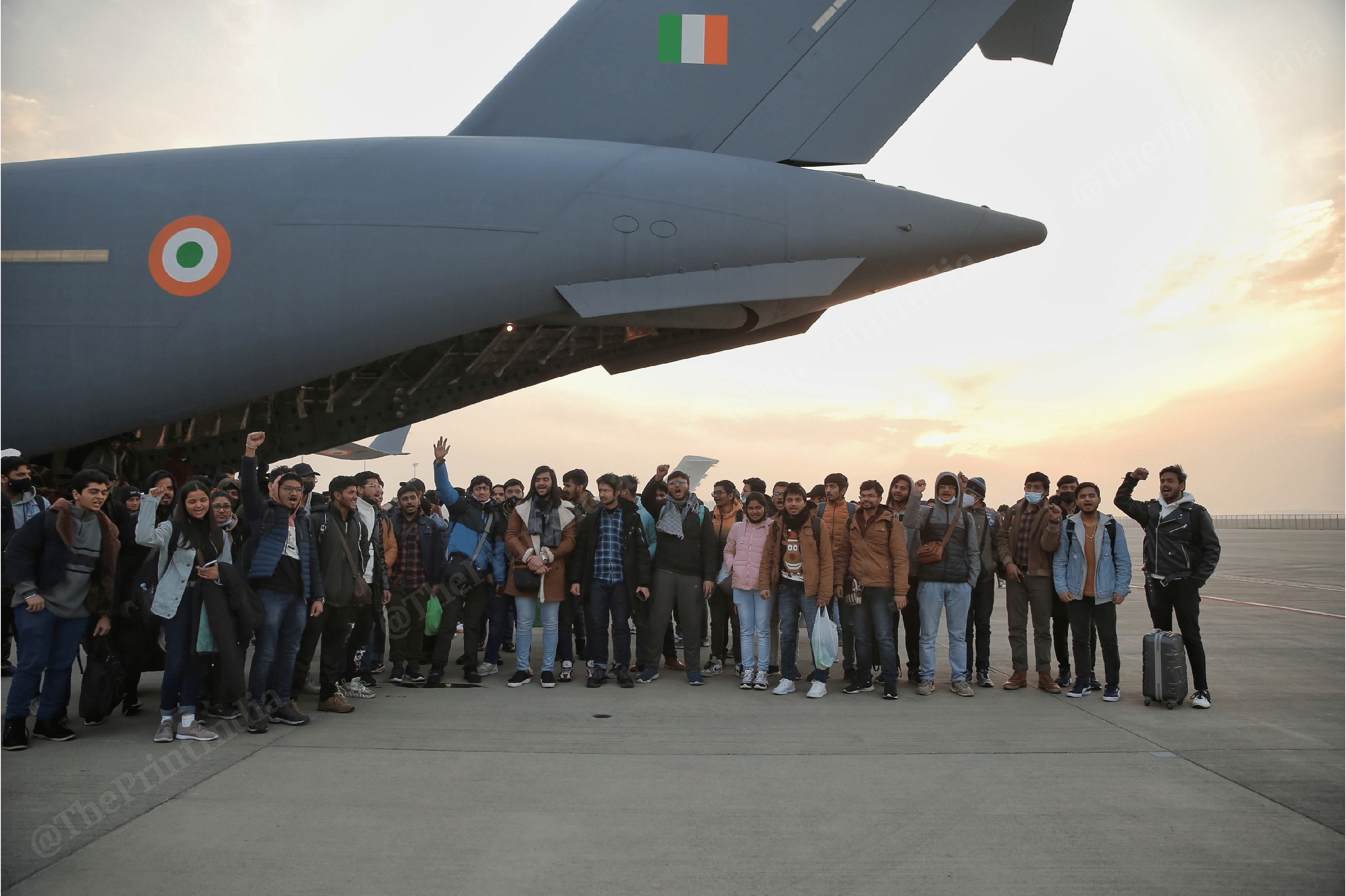 Stranded students arriving from Poland at the Hindon Airbase in Ghaziabad | Photo: Suraj Singh Bisht | ThePrint