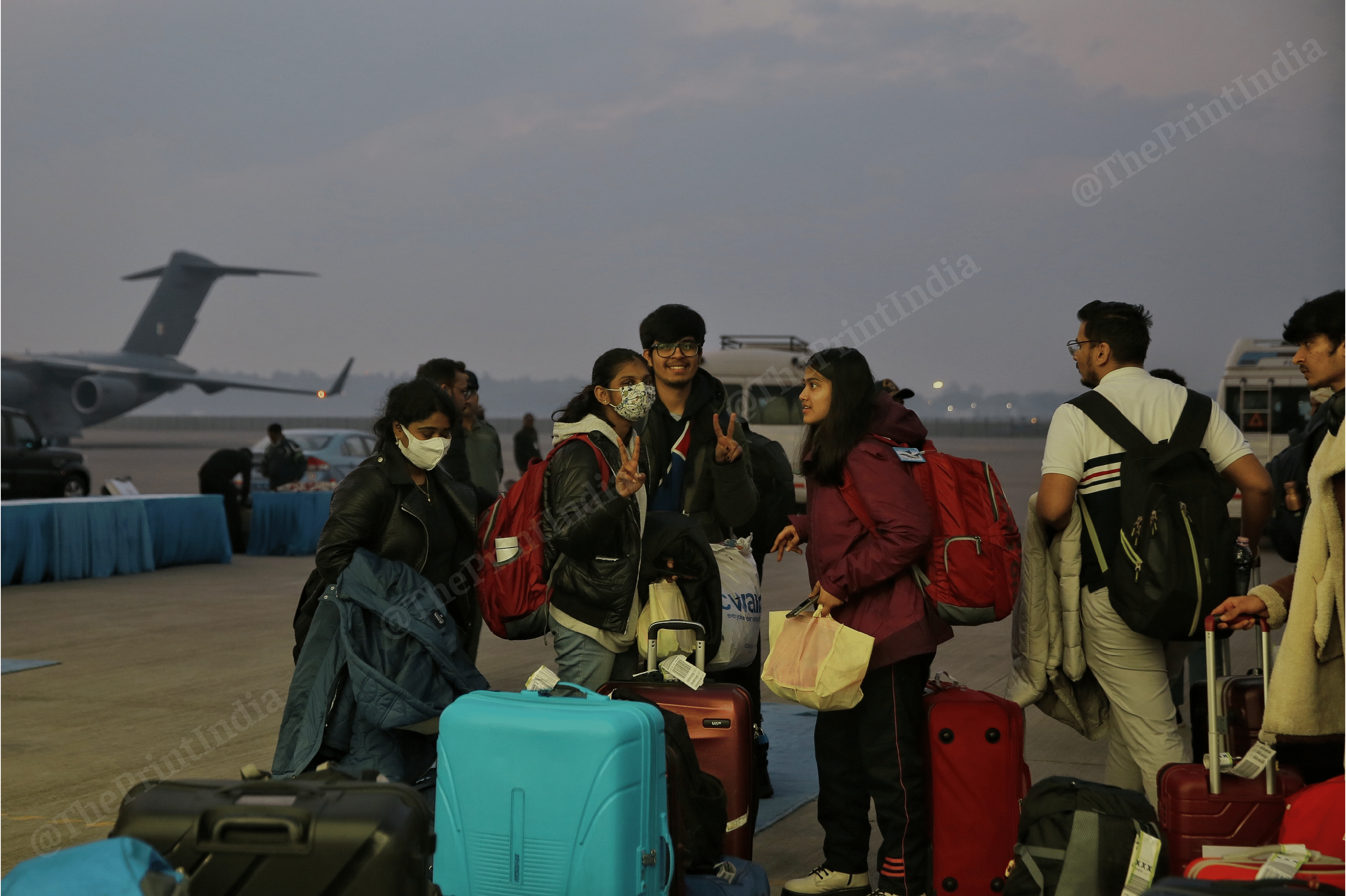 Indian nationals, evacuated from war-torn Ukraine reached Hindon air force station in Ghaziabad, Uttar Pradesh | Photo: Suraj Singh Bisht | ThePrint