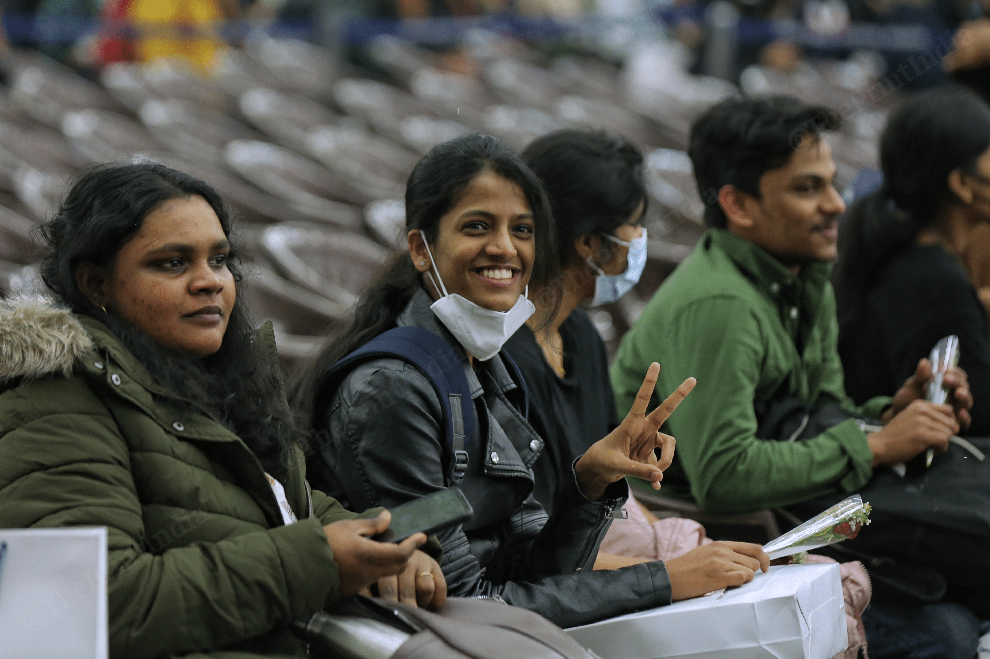 Students evacuated from Ukraine upon their arrival at the Hindon Airbase in Ghaziabad | Photo: Suraj Singh Bisht | ThePrint