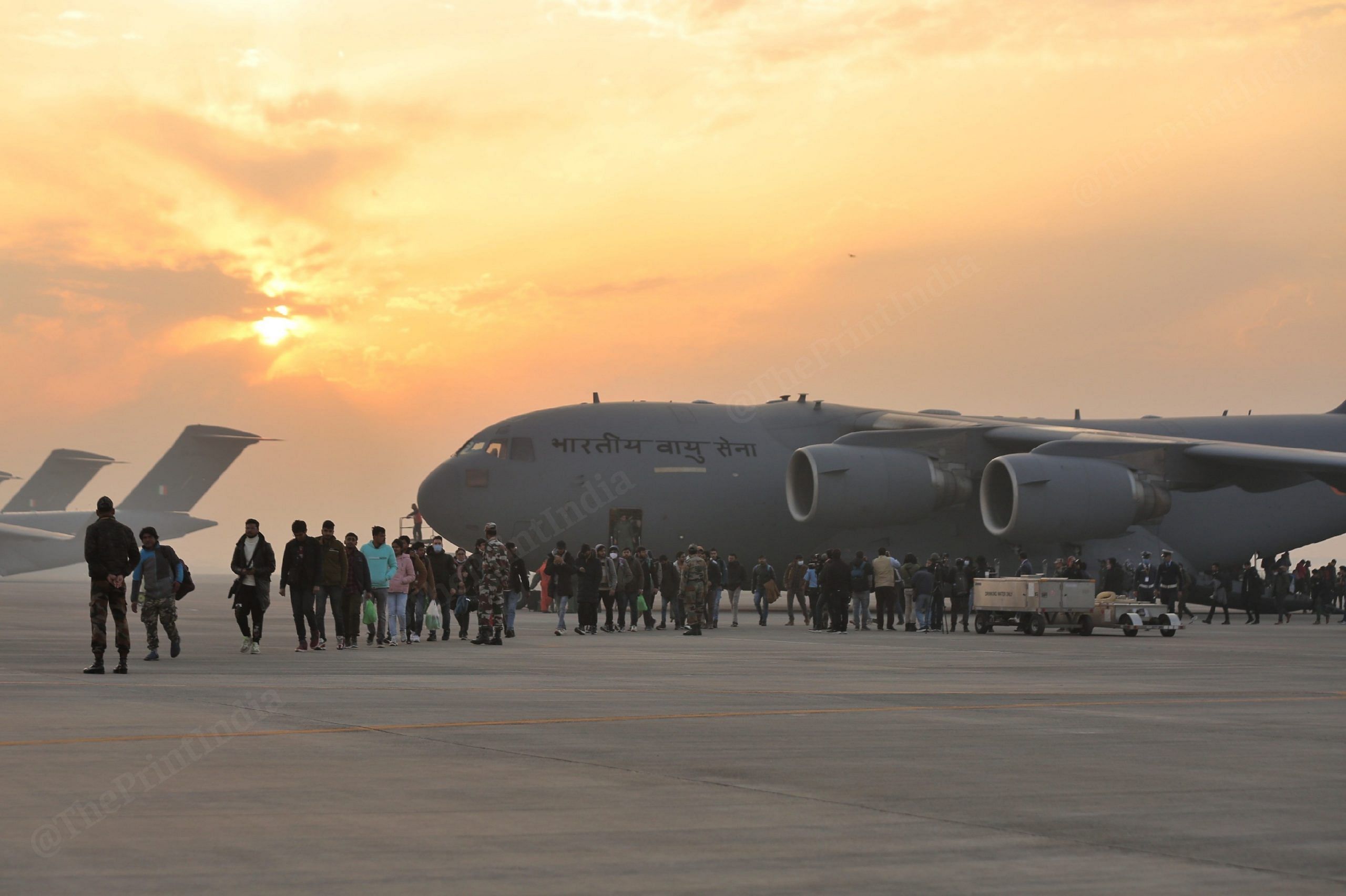 Indian students flown out of Ukraine landing at the Hindon Airbase in Ghaziabad | Photo: Suraj Singh Bisht | ThePrint