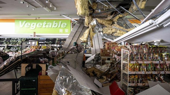 Damages at a supermarket in Shiroishi, Miyagi prefecture on 17 March 2022 | Photographer: Charly Triballeau/AFP/Getty Images via Bloomberg