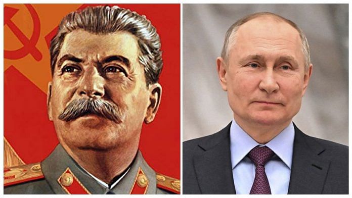 Joseph Stalin (L) and Vladimir Putin