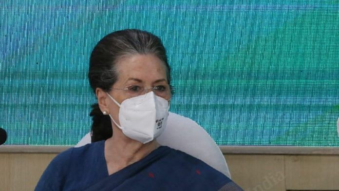 Congress interim president Sonia Gandhi during the Congress Working Committee meeting in New Delhi, on 13 March 2022