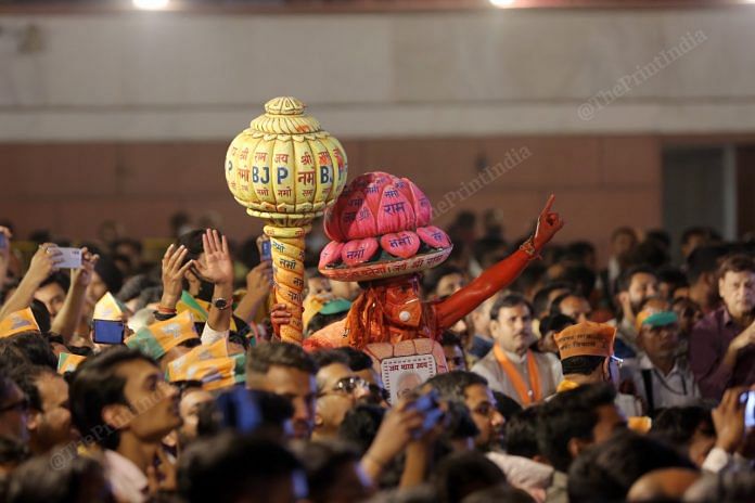 A BJP supporter dress up as Hanuman | Photo: Suraj Singh Bisht | ThePrint