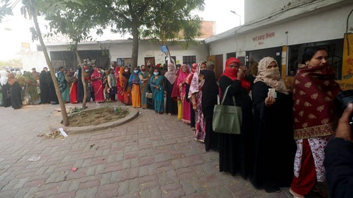 Voters during the fourth phase of the UP assembly polls in Lucknow | ANI