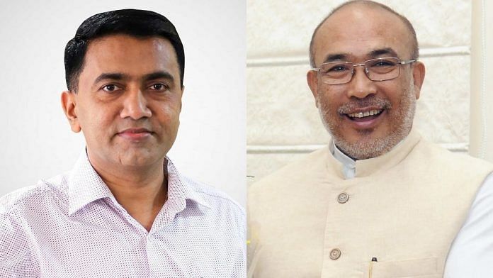 File photos of Goa CM Pramod Sawant (left) and Manipur CM N. Biren Singh | Commons