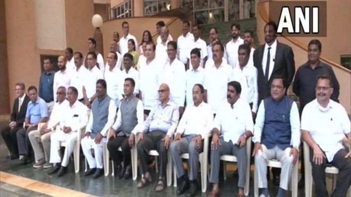 Goa's newly elected MLAs pose for a group photo after oathtaking for membership of the state assembly on 15 March 2022 | Photo: ANI