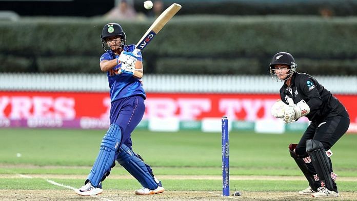 Indian batter Harmanpreet Kaur in action against New Zealand in Women's World Cup match in Hamilton, New Zealand on 10 March 2022 | Twitter/@StarSportsIndia