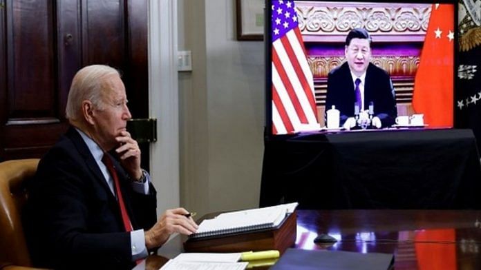 US President Joe Biden during a virtual meeting with Chinese President Xi Jinping | Photo: ANI