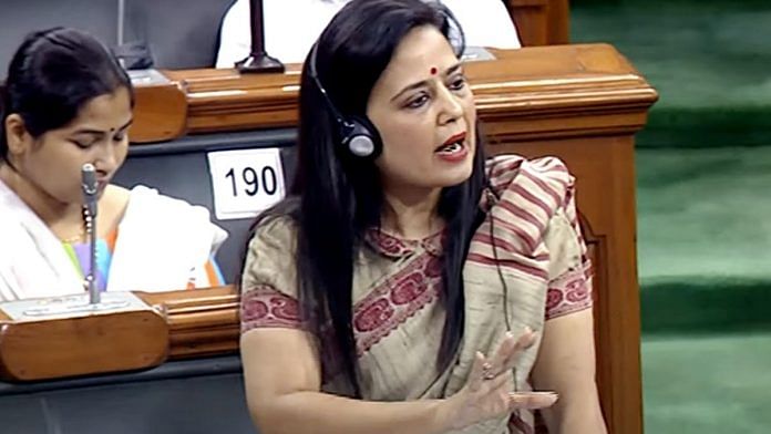 TMC MP Mahua Moitra speaks in the Lok Sabha during second part of Budget Session of Parliament, in New Delhi on 22 March 2022 | Photo: ANI/Sansad TV