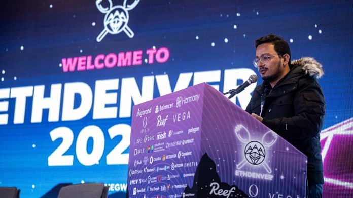 Sandeep Nailwal, co-founder and chief executive officer of Polygon, speaks during ETHDenver in Denver, Colorado, US | Bloomberg