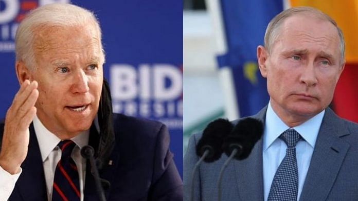 File photo of US President Joe Biden (left) and Russia President Vladimir Putin (right) | Michael Robertson/Twitter | Bloomberg